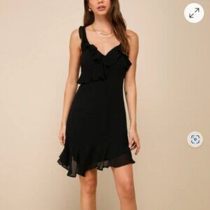 Lulus Medium Black Ruffled Asymmetrical Mini Dress